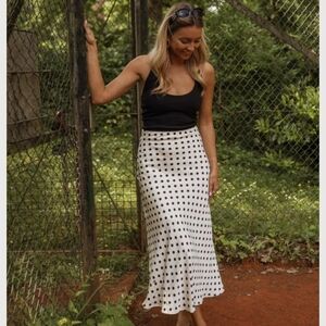 Polka Dot Midi Skirt - Black and White